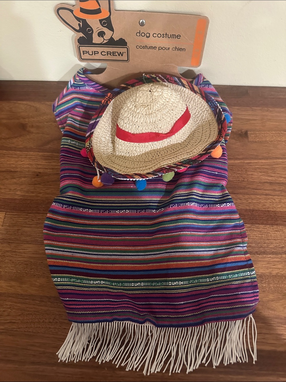 Pup Crew Purple Striped Dog Costume with Mini Straw Hat